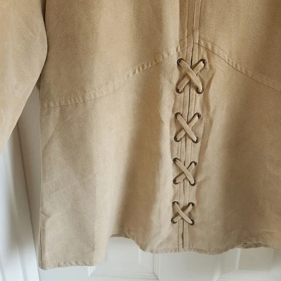 Fiorlini International Faux Suede Lace Up‎ Long Sleeve Top Y2K Rodeo 90s Size L - Picture 5 of 12